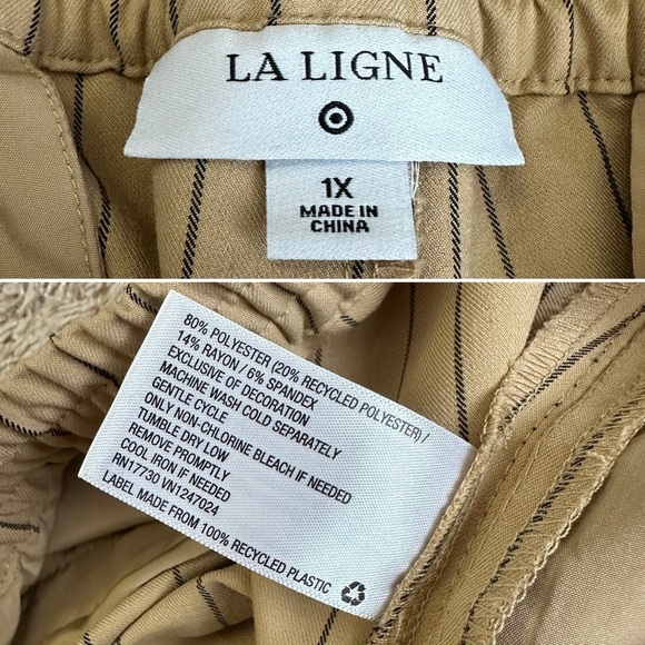 La Ligne for Target Beige Pinstripe Wide Leg Pants Elastic Waist Women’s Size 1X - Picture 15 of 15